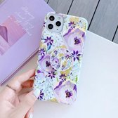 IMD Laser Flower Pattern TPU beschermhoes met houder voor iPhone 11 Pro Max (Purple Flower)