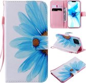 Horizontale leren flip-hoes met houder en kaartsleuf en draagkoord voor iPhone 12/12 Pro (zonnebloem) schilderen