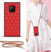 Voor Huawei Mate 20 Pro Elegant Rhombic Pattern Microfiber Leather + TPU Shockproof Case met Crossbody Strap Chain (Rood)