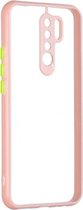 Transparante pc + TPU-telefoonhoes met contrastkleurknop voor Xiaomi Redmi 9 / Redmi 9 Prime (roze)
