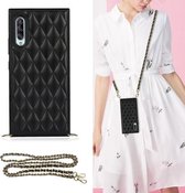 Voor Samsung Galaxy A90 5G Elegant Rhombic Pattern Microfiber Leather + TPU Shockproof Case met Crossbody Strap Chain (zwart)