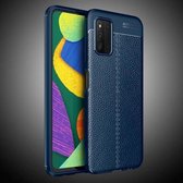 Voor Samsung Galaxy F52 5G Litchi Textuur TPU Schokbestendig Hoesje (Marineblauw)