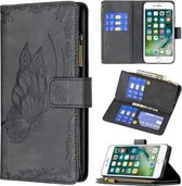 Voor iPhone 8 Plus / 7 Plus Flying Butterfly Embossing Pattern Rits Horizontale Flip Leather Case met houder & kaartsleuven & portemonnee (zwart)