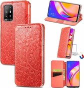 Voor OPPO A94 5G / F19 Pro / Reno5 Z Blooming Mandala Reliëfpatroon Magnetisch horizontaal Flip lederen tas met houder & kaartsleuven & portemonnee (rood)