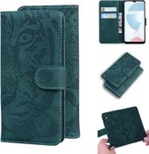 Voor OPPO Realme C21 Tiger Embossing Pattern Horizontale Flip lederen tas met houder & kaartsleuven & portemonnee (groen)