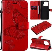 Voor Xiaomi Mi 11 Pro Pressed Printing Butterfly Pattern Horizontale Flip PU lederen tas met houder & kaartsleuven & portemonnee & lanyard (rood)