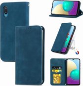 Voor Samsung Galaxy A02 Retro Skin Feel Business Magnetische Horizontale Flip Leren Case met Houder & Kaartsleuven & Portemonnee & Fotolijst (Blauw)