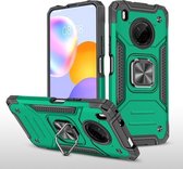 Voor Huawei Y9a magnetisch pantser schokbestendig TPU + pc-hoesje met metalen ringhouder (donkergroen)