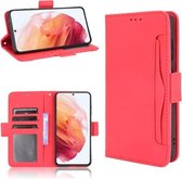 Voor Samsung Galaxy S21 FE Skin Feel Calf Pattern Horizontale Flip lederen tas met houder & kaartsleuven en fotolijst (rood)