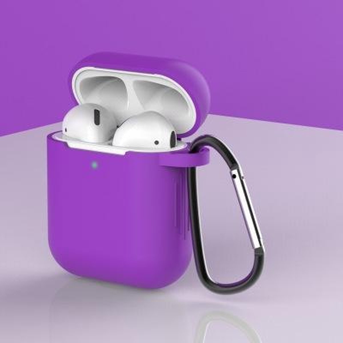 Apple AirPods 1/2 Hoesje + Clip in het donker paars - Siliconen - Case - Cover - Soft case