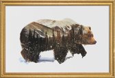 JUNIQE - Poster met houten lijst Arctische grizzlybeer double exposure