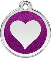Heart Purple glitter hondenpenning large/groot dia. 3,8 cm RedDingo