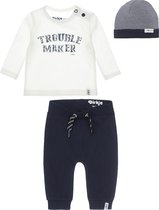 Dirkje Bio Basic SET(3delig) Broek blauw, Shirt offwhite, Noppies Mutsje - Maat 56