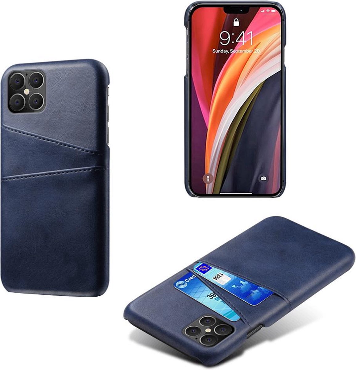 Backcover met Opbergvakjes + PMMA Screenprotector voor iPhone 12 Pro Max _ Blauw