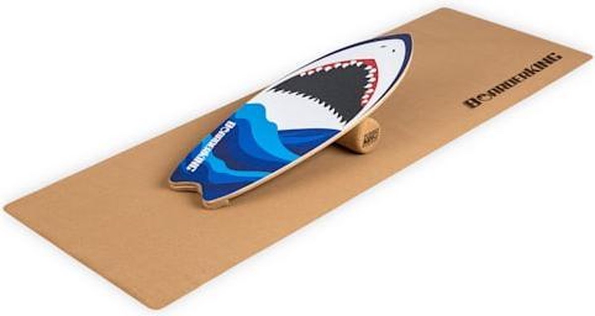 BoarderKING Indoor board Wave Shark balance board + mat + roller hout / kurk