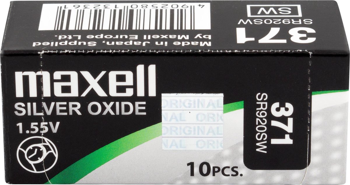 MAXELL 371 / SR920SW zilveroxide knoopcel horlogebatterij 10 stuks