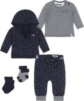 Dirkje Bio Basic SET(3delig) Vest en broek met dezelfde print, gestreept shirt en Noppies sokken - Maat 80