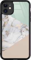 iPhone 11 hoesje glas - Marmer pastel mix - Hard Case - Zwart - Backcover - Marmer - Multi