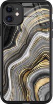 iPhone 11 hoesje glas - Marble agate - Hard Case - Zwart - Backcover - Marmer - Goud
