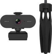 Bol.com 2K Webcam met Tripod en Microfoon – Full HD 1080P – Geschikt voor PC en Laptop met Cover – Zwart aanbieding