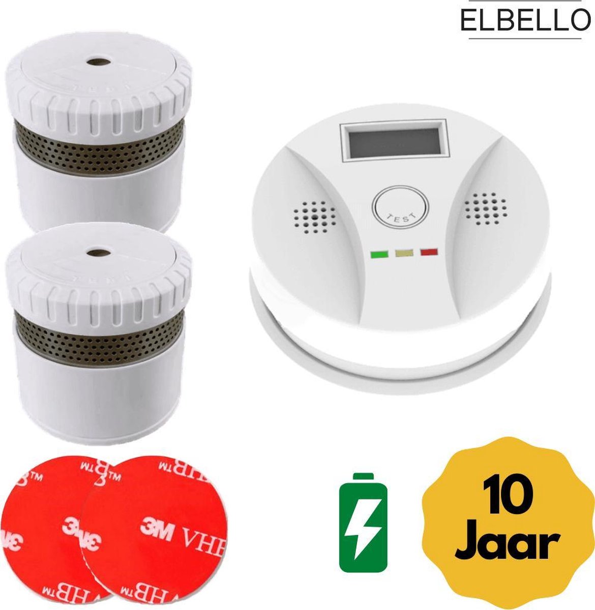 ELBELLO FS31 - 2 rookmelders en koolstofmonoxidemelder set - inclusief 10 jaar batterij - zonder bo