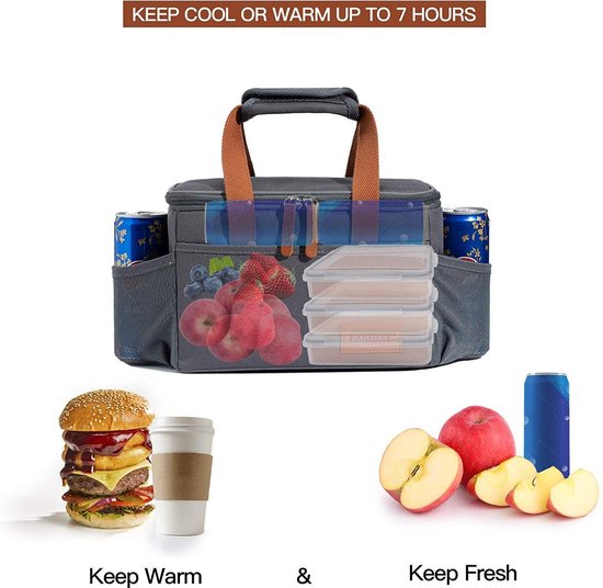 Amfrpar Lunch Bag, Picknicktas, Geïsoleerde Lunchtas, Thermische Tas, Kleine Koeltas, Mini Isolerende Tas, voor Onderweg, Werk, School (Zwart