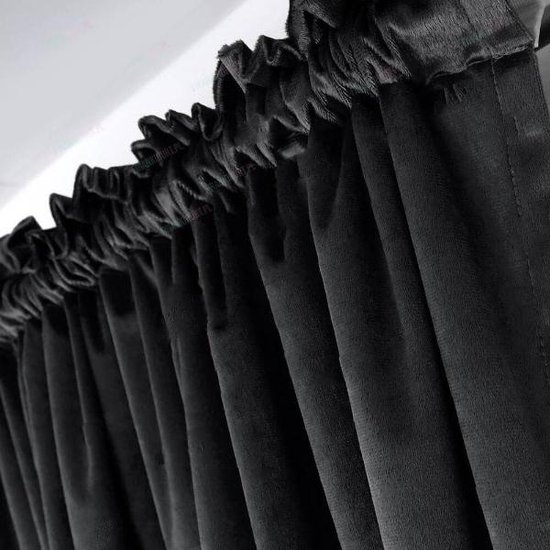 Conjugeren haai Omgekeerde Zwart kleur Fluweel Vitrage Gordijnen gemaakt van fluwelen gordijnstof ,  Kant en klaar... | bol.com