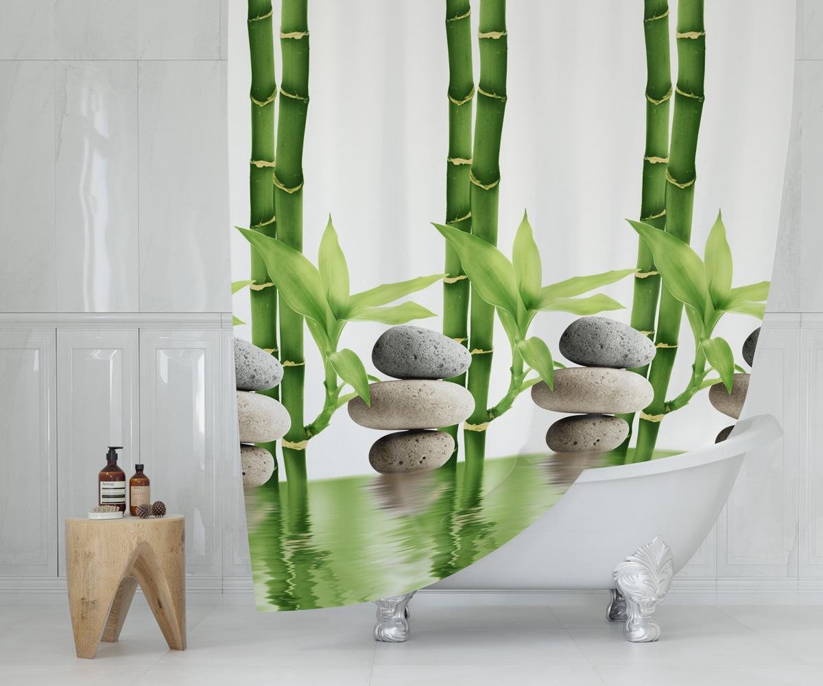 Zethome Bamboe - Douchegordijn met Ringen - 120x200 cm - Badkamer Gordijn - Waterdicht - Sneldrogend - Anti Schimmel - Wasbaar - Groente
