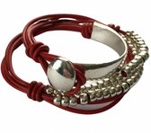 Wikkel armband- Rood -metaal- kralen-leer-Charme Bijoux