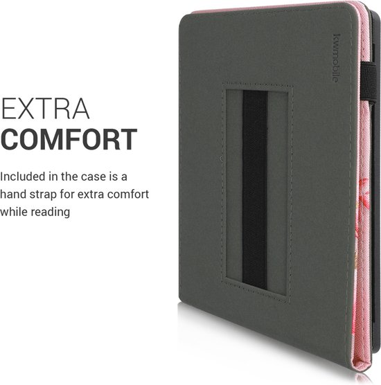 kwmobile case geschikt voor met Kobo Aura H2O Edition 2 - E reader cover van kunstleer - In poederroze / wit / oudroze Magnolia design van Merkloos — afbeelding 4