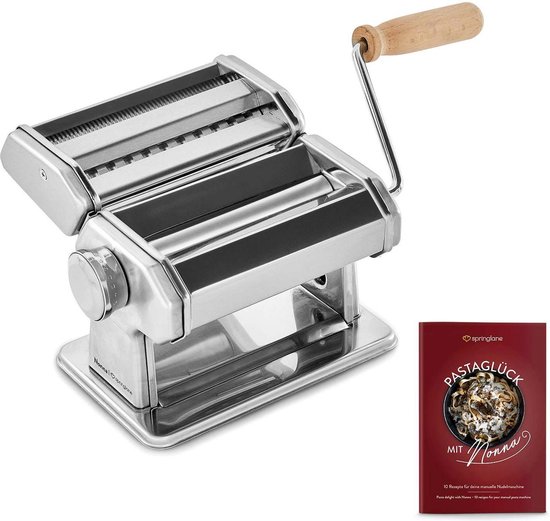 Springlane Pastamachine | Noodle machine incl. droger van hout & Engels receptboek - Zilver