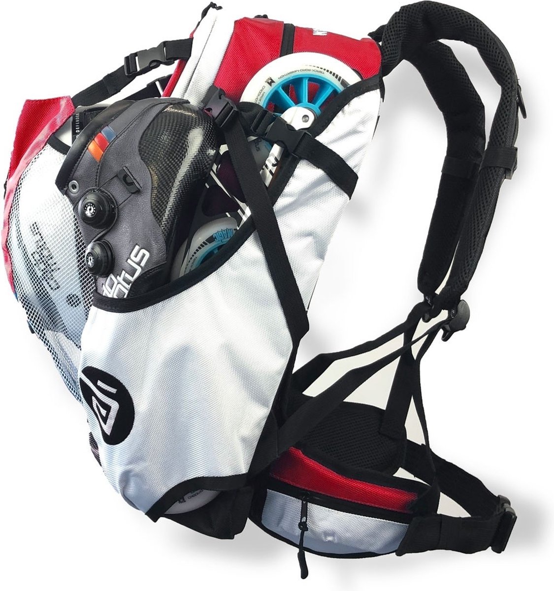 Cádomotus Airflow Sportrugzak 30+15L - Rood - Super Lichte Sporttas voor o.a. Skeeleren, Schaatsen, Wielrennen en Mountainbike - Wedstrijdtas met Rugventilatie, Helmvak en Schoenenvak