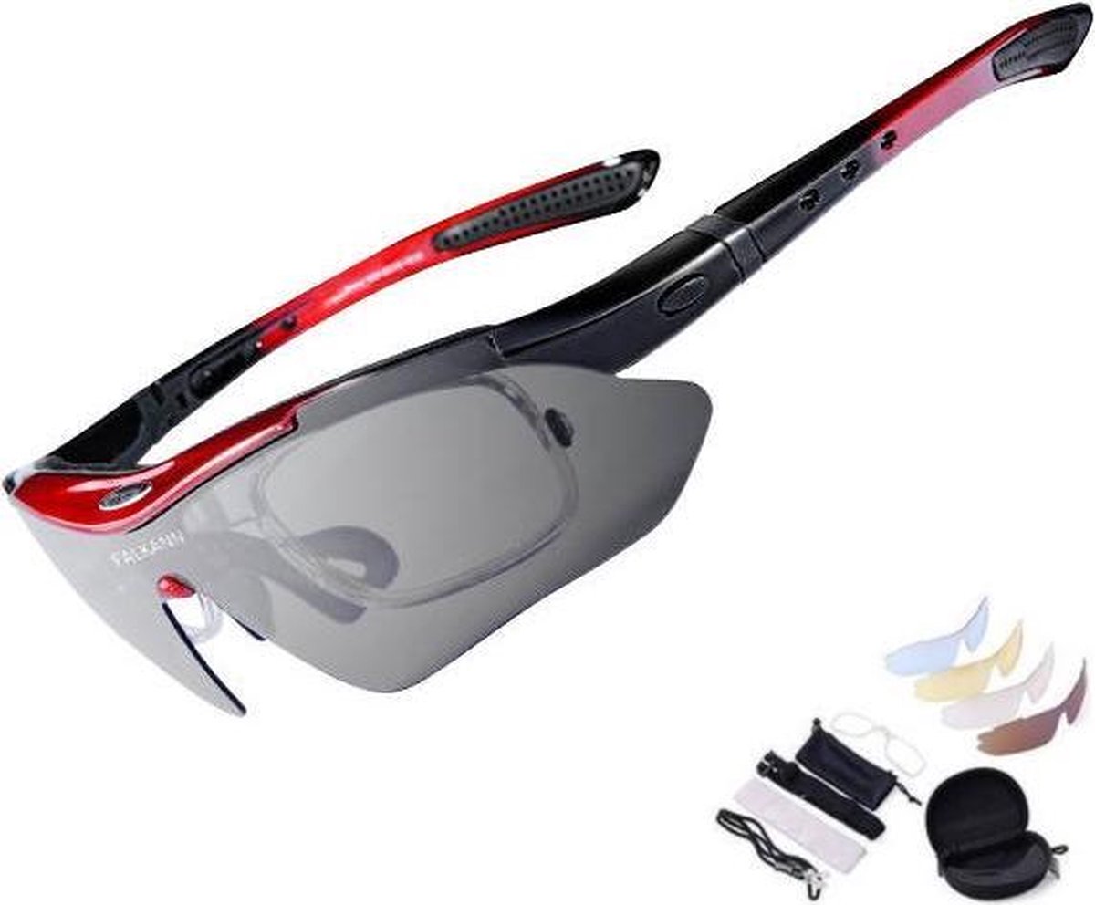 Falkann Basics Fietsbril / Sportbril Set Rood 5 Glazen inc. Gepolariseerde