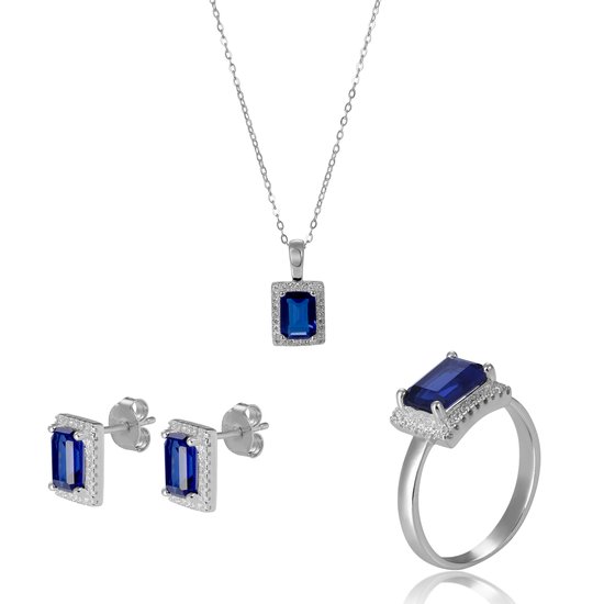 Orphelia SET-7425 / SA / 52 - Ensemble de bijoux: Collier + Boucles d'oreilles + Bague - Argent 925 - Zircone Saphir - Bague taille 52