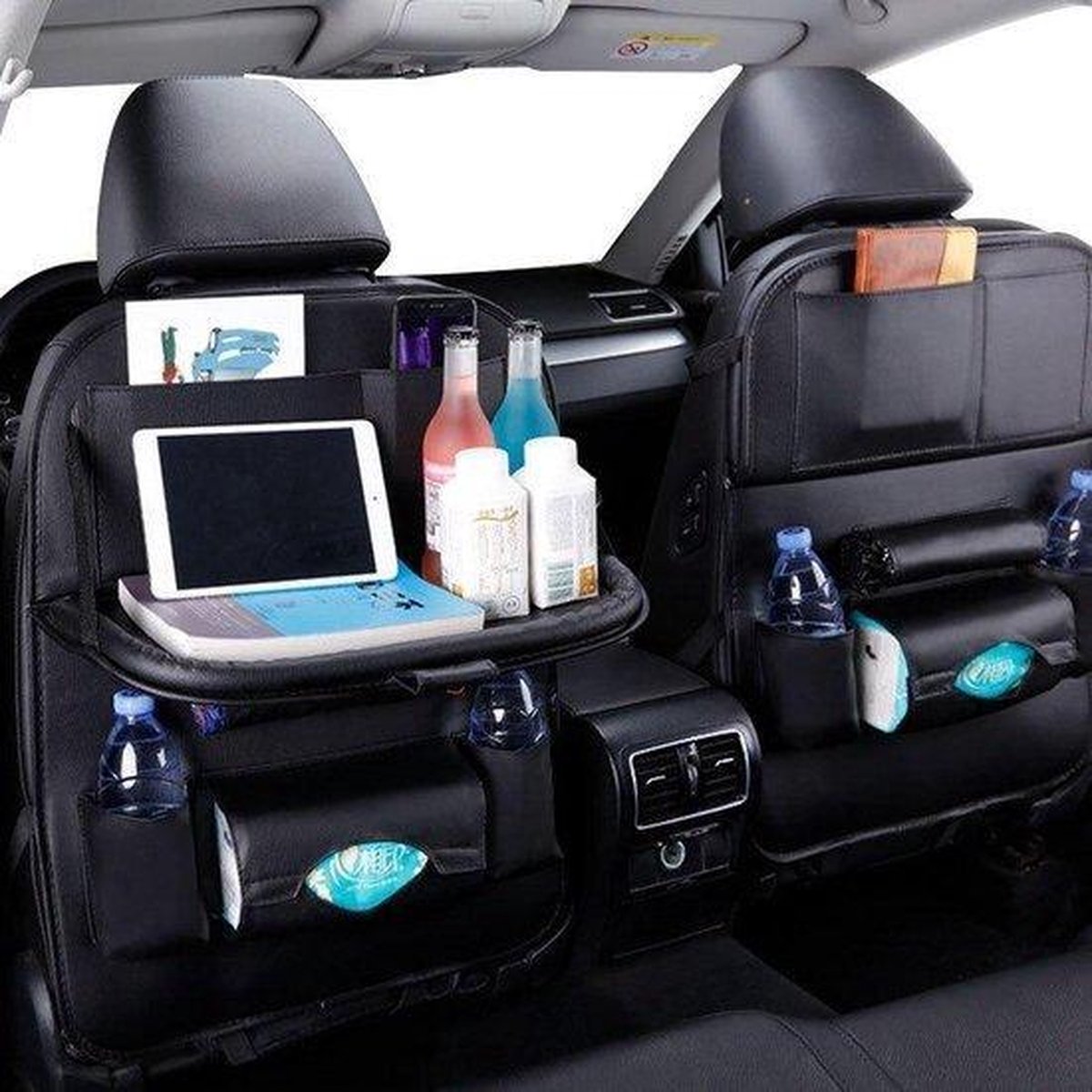 Luxe Autostoel Rugleuning Opbergtas voor iPad en opslag voor dranken,Fijn voor kinderen en vakantie,Kleur Zwart - Merkloos