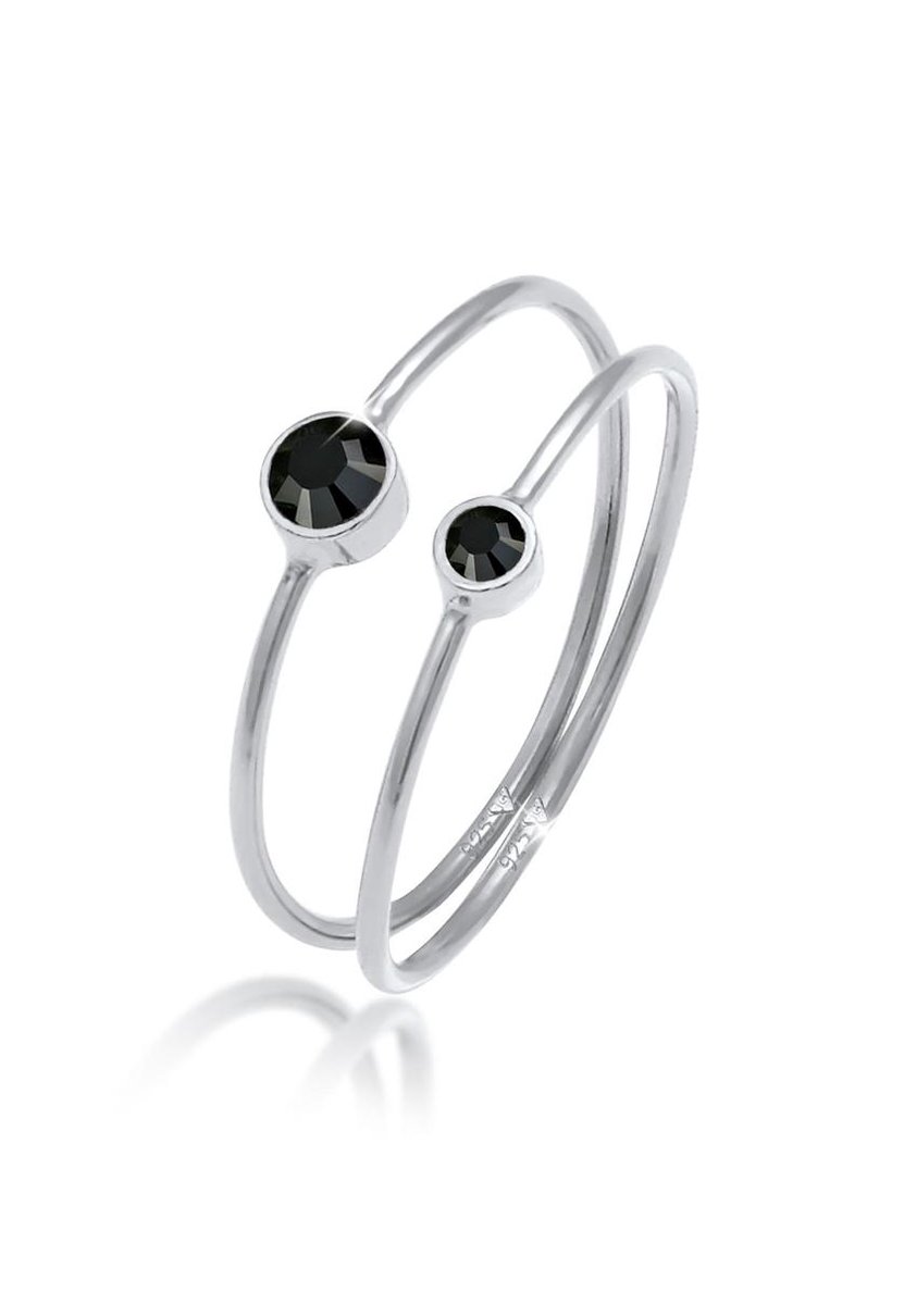 Elli - Ring - Dames Set Filigraan met Kristallen Zwart in 925 Sterling Zilver - Dames