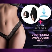 Vibrerende slipje - Zwart - Met afstandsbediening - Sugartoys -  S-M-L Nauwsluitende string - Kant - 90% Polyamide, 10% Elastaan - Met butt plug - Seks toy pakket - Sexy - Vibrator slip