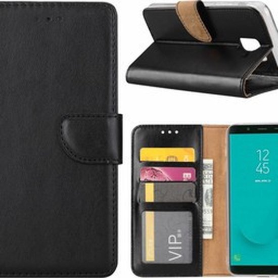 Samsung Galaxy J6 Plus 2018 case Zwart telefoon hoesje met pasjeshouder met opbergvakjes - van Bixb