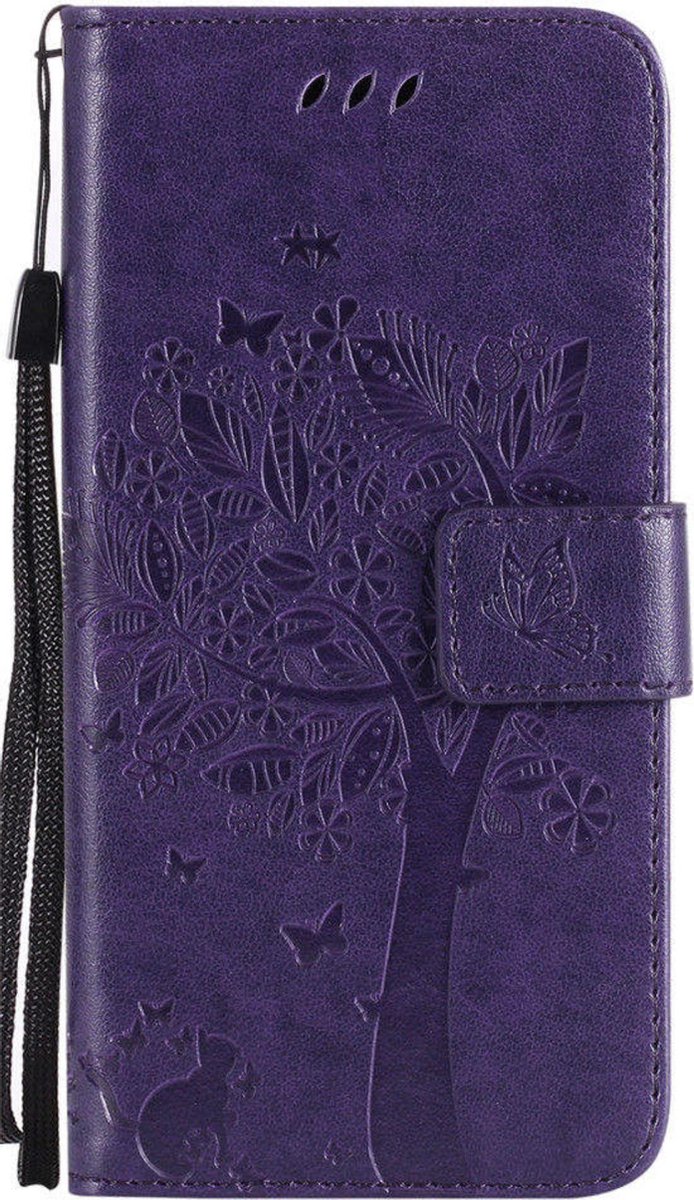 Apple iPhone 11 Bookcase - Donker Paars - Bloemen - Portemonnee Hoesje