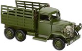 Decoratief Beeld - Een Blikken Model Van Een Leger Truck - Aluminium - Wexdeco - Zwart, Wit En Groen - 27.3 X 12.7 Cm