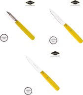 Jeu de couteaux Nogent avec éplucher, couteau à legumes et couteau d'office avec manche en bois jaune
