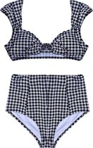 Jonge dames bikini high waist ruitje zwart-wit - L (Valt klein)