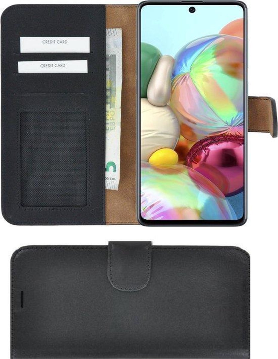 Samsung Galaxy A52 hoesje - Bookcase - Samsung A52 Wallet Book Case Echt Leer Zwart Cover