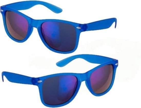 Hippe party zonnebril/feestbril met spiegelglazen - 6x stuks - Blauw - Verkleedbrillen - volwassenen