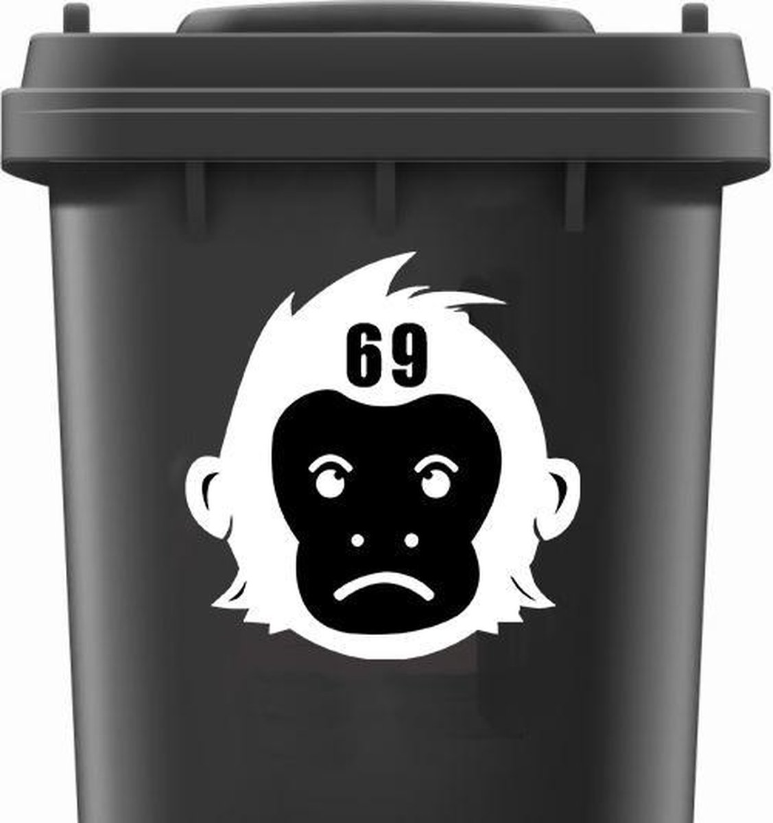 Kliko / Container stickers huisnummer WIT | AAP Chimpansee Kliko sticker | Weersbestendige stickers voor op Kliko / Container | Sticker met jouw huisnummer gepersonaliseerd