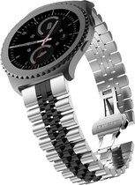 Smartwatch bandje - Geschikt voor Samsung Galaxy Watch 3 41mm, Active 2, 20mm horlogebandje - RVS metaal - Fungus - Vijf schakel - Zilver Zwart
