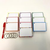 Leitner Flashcards - Colour Pack 500 A7 Flashcards met Stabilo SENSOR 189 fineliner rood - 10 pakjes A7 flashcards in 10 kleuren - Perforatie en 5 klikringen - 100% FSC Karton & 100% Gemaakt 