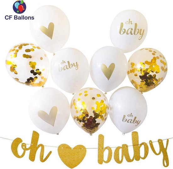 CF Balloons - Baby Shower Decorations Gender Reveal Party Oh Baby Party Decor Supplies Gold Heart Printed Balloons Balloon Garland