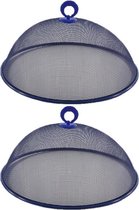 Set van 2x stuks metalen vliegenkappen/voedselkappen blauw rond 30 cm