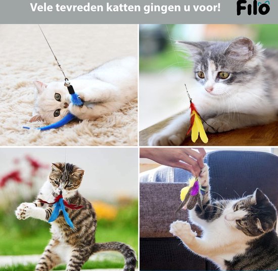 Filo Kattenhengel Set + 12 Kattenspeeltjes – Speelhengels Interactief Kattenspeelgoed – Hengel Kattenspeeltje Kittens - Speelgoed Speelhengel Vis Kat en Kitten - Filo